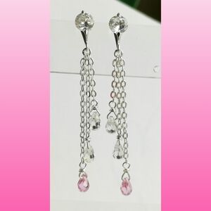 Sterling silver Pink CZ Long Dangle drop earrings 🆕